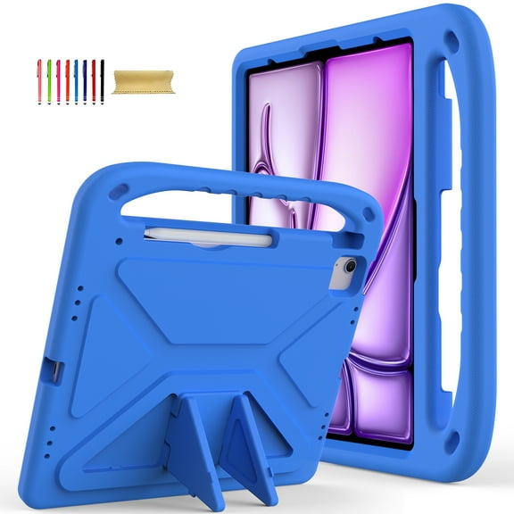 Allytechgroup Kids Case for Apple iPad Air 11 Inch M3 M2 2025 2024, EVA Lightweight Kickstand Bumper Shockproof Handle Children Proof Protective Case Cover for Girls Boys,Blue