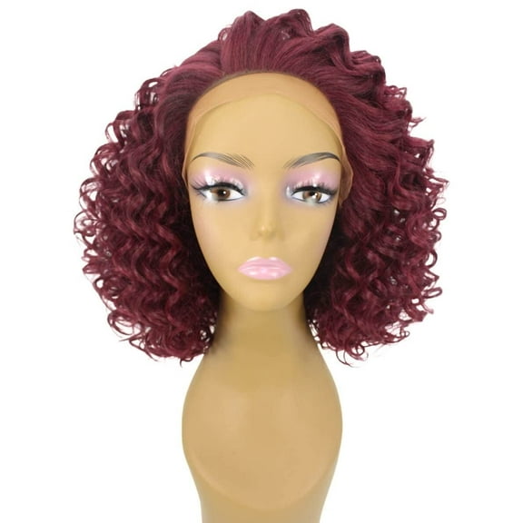 LUXLUXE Idia Curly 13 Inch Long 4X4 Hand-Tied Lace Front Wig, Good Heat Resistant Fiber, 20  Shades of Natural, Dip Dyed, & Blended Colors (Deep Red)