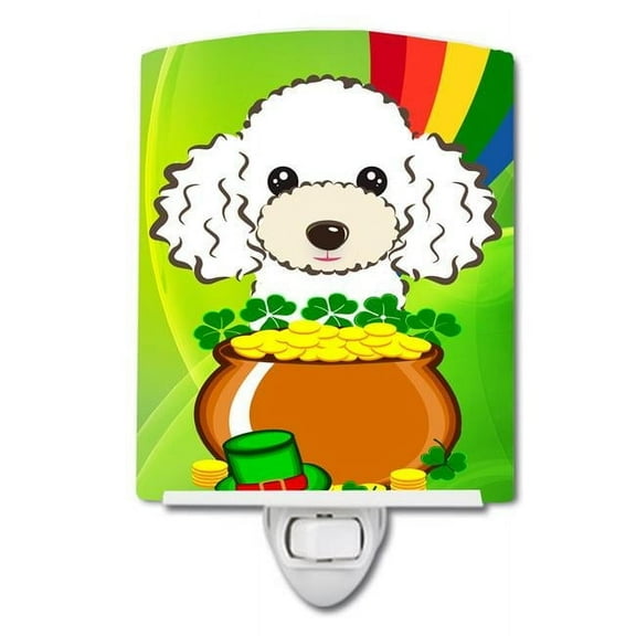 Caroline's Treasures BB2001CNL White Poodle St. Patrick's Day Ceramic Night Light, 6x4x3", multicolor