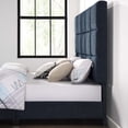 thumbnail image 3 of Queen Size Navy Blue Denim Upholstered Platform Bed Frame, Modern Bedroom Furniture. Solid Wood, 64"x83" Navy Polyester, 750lb Capacity, Box Spring Required., 3 of 14