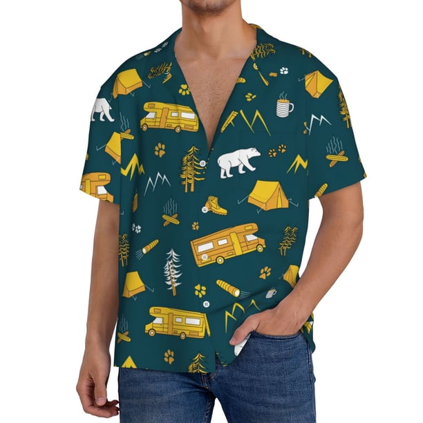 Balery Camping Camisa Casual de Manga Corta con Botones para Hombre, Texturizada, Estilo Cubano, para Playa, Verano-4X-Large