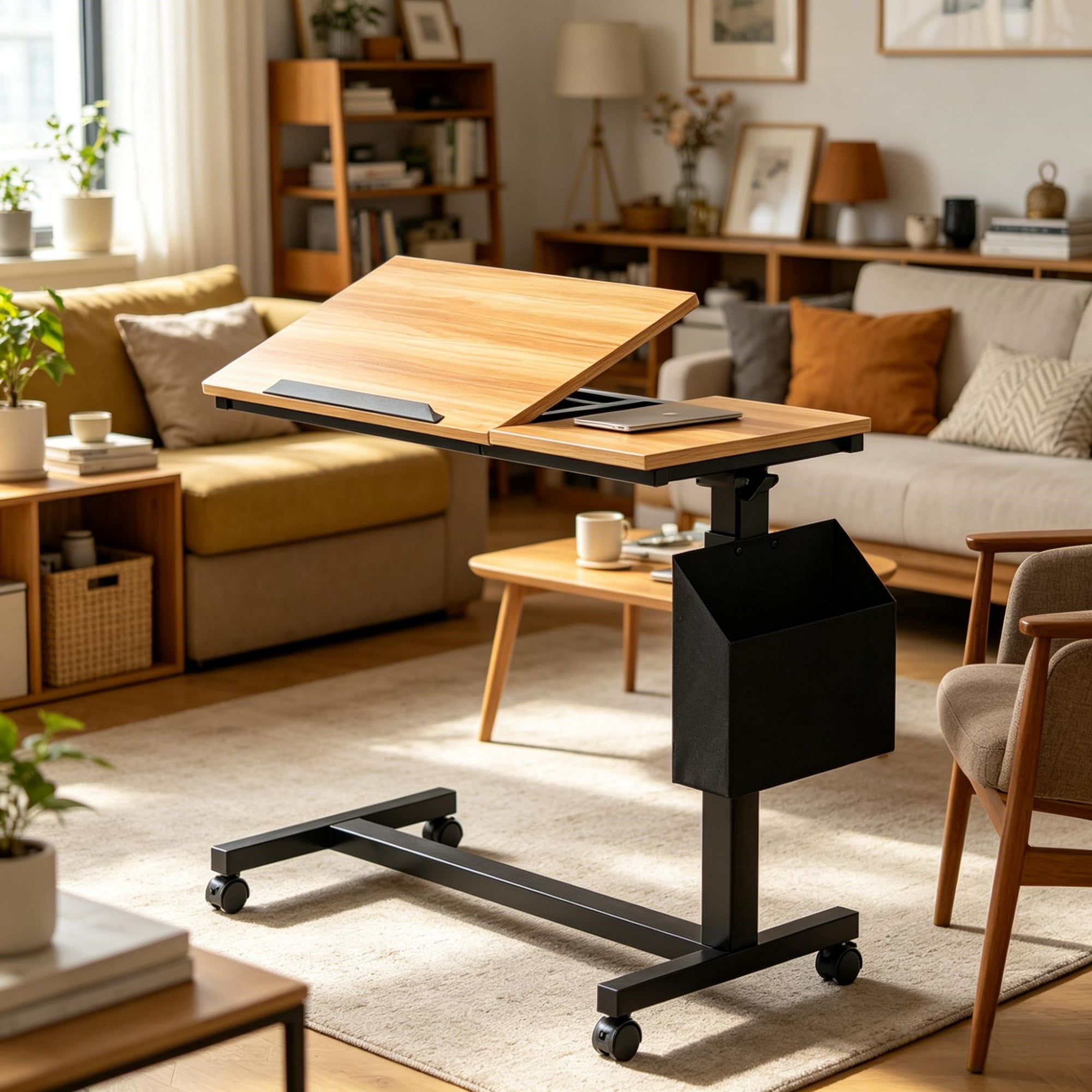 Adjustable C-Table with Tiltable Top for Sofa Laptop Bed Desk