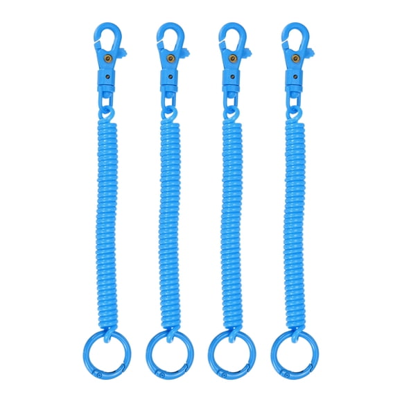Uxcell Retractable Coil Spring Keychain, (7 Inch, Lake Blue) (4 Pcs), Anti-Lost Stretch Cord Safety Key Chain with Lobster Clasp & Key Ring, Suit For- Keys/Wallet/Cellphone
