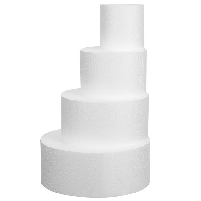 QUMIIRITY 4Pcs Foam Cake Rounds White for Multi Tier Cake Decorating and Display Use