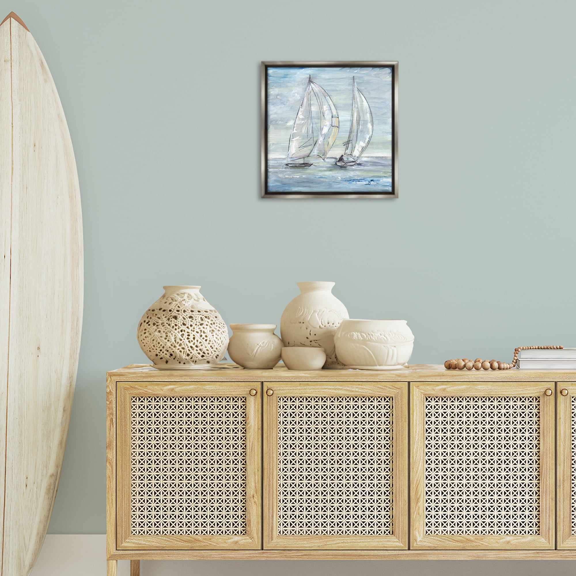 Stupell Industries Windswept Sailboat Duo Nautical & Beach Painting Gray Floater Framed Canvas Art Print Wall Art, 18 x 18