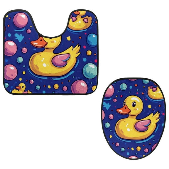 PhooArto Toilet Lid Cover and U-Shaped Toilet Floor Mat Set of 2 Pieces, Duck and Balls Patterns Toilet Mat Set, Machine Washable Seat Covers Non-Slip Absorbent Rugs