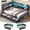 Black&Full Size, variant on Twin Corner Bed Frame with Hidden Storage Headboard and 3 Drawers, Metal Corner Daybed with LED Lights & Charging Station, Twin Size Upholstered Bed Frames for Teens/Adults, Black