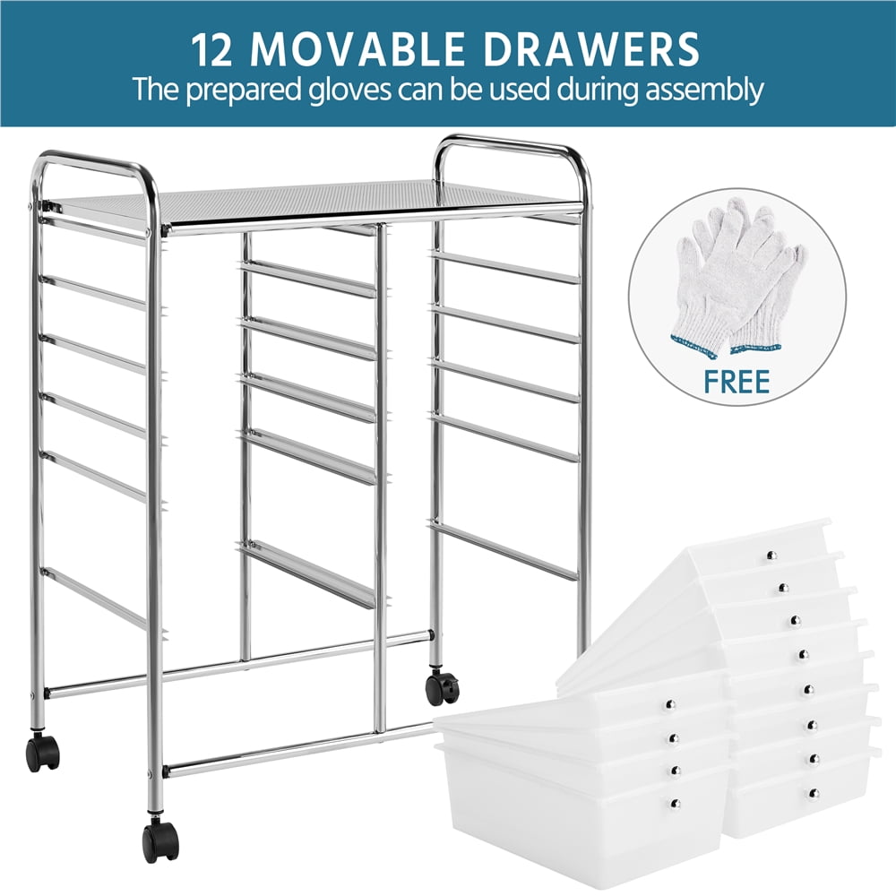 Alden Design 12 Drawer Rolling Storage Cart Organizer with Lockable Wheels, White