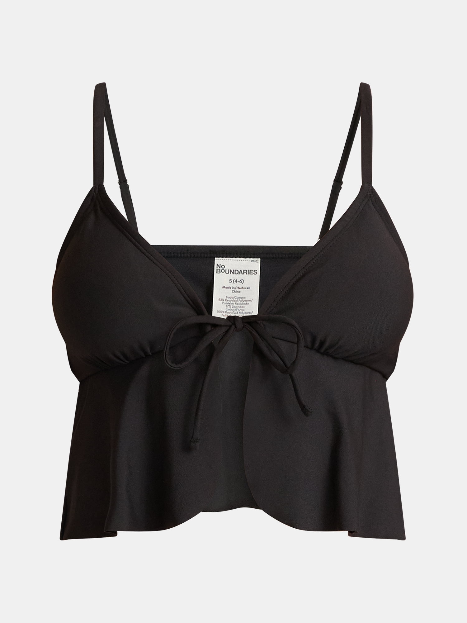 No Boundaries Rich Black Flyaway Bikini Top, Women's