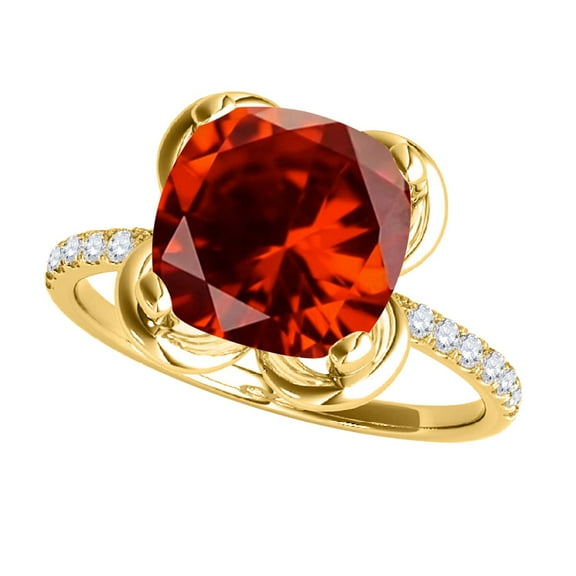 Mauli Jewels Rings for Women 2.35 Carat Cushion Shape Garnet Diamond Ring Prong 10K Yellow Gold