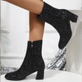 thumbnail image 4 of Modisza Women's Fashion Ankle Boots Glitter Sparkly Mid Calf Booties Ladies Outdoor Comfortable Low Heel Party Dressy Boot, 4 of 7