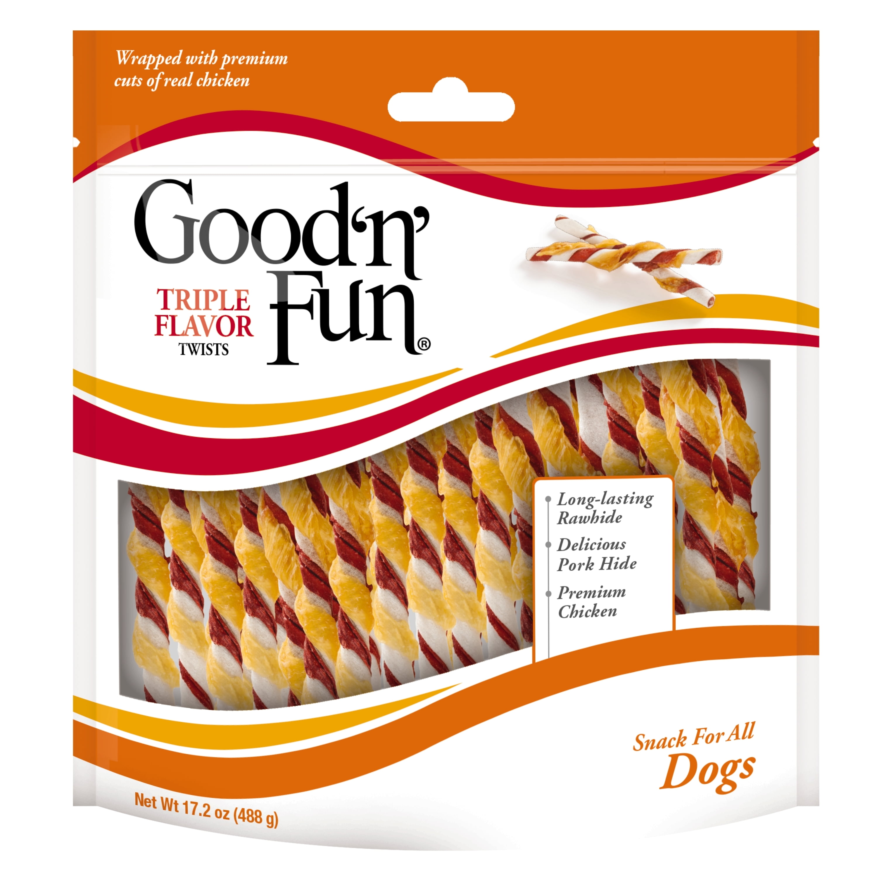 Good N Fun Triple Flavored Rawhide Twists Dry Chews For Dogs, 17.2 oz. (70 Treats)