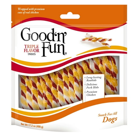 Good’n Fun Triple Flavored Rawhide Twists Chews for Dogs, 17.2
