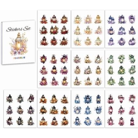 Scrapbook Sticker Book Pack for Junk Journaling Supplies Planner 10 Sheet Vintage Lanterns Pre-Cut Aesthetic Stickers Set Gift for DIY Crafts Arts Decor Laptop Women Adult