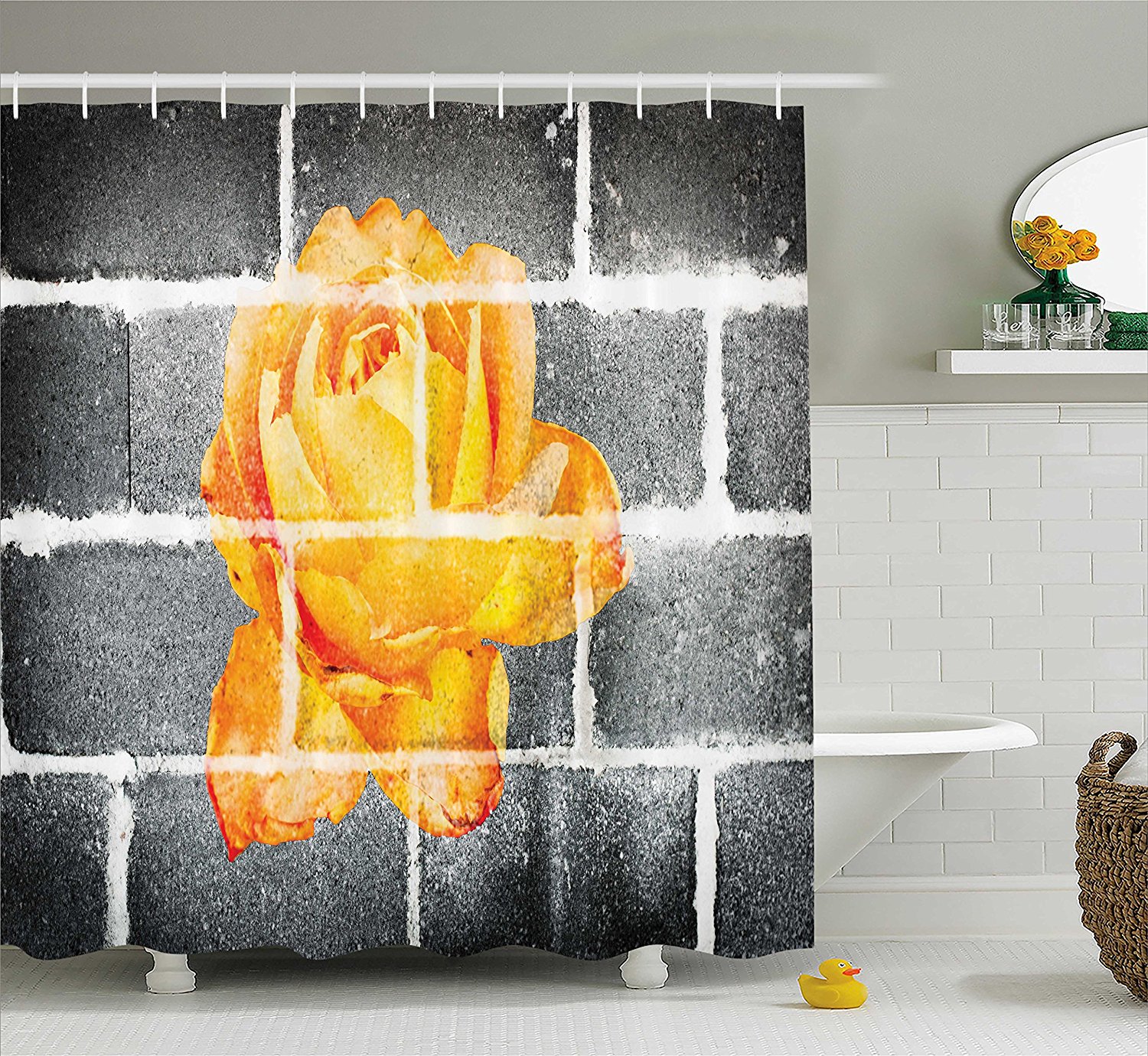 Rustic Flower Decor Shower Curtain By Trippy Modern Graffiti With Rose Petals On Brick Wall Urban City Life Fabric Bathroom Decor Set With Hooks 70 Inches Grey By Ambesonne Walmart Com