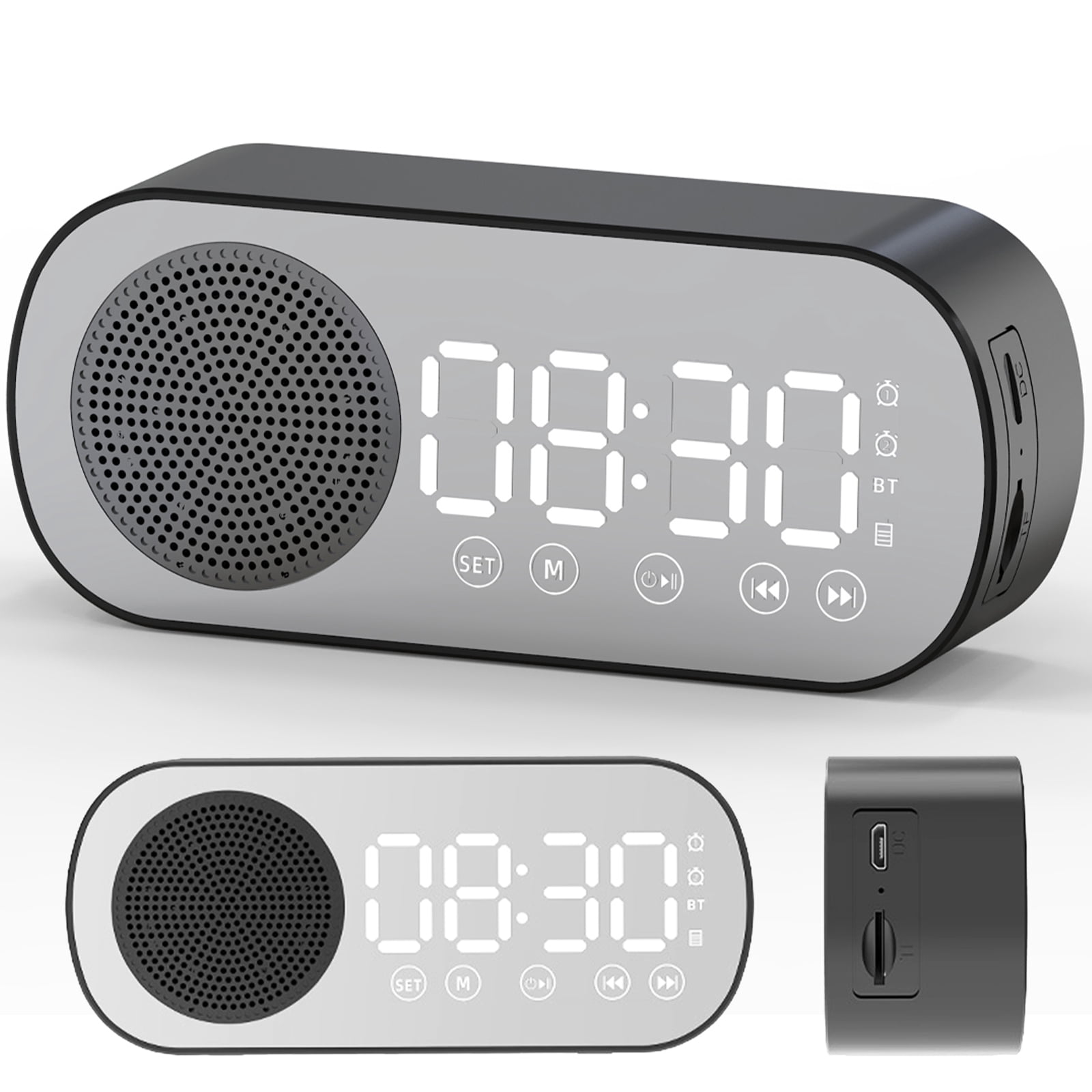 Zeokiar Digital Alarm Clock Bluetooth 5.0 Speaker LED Display Mirror Desk Alarm Clock with FM Radio Support TF Card Play Hands-Free Call Dual Alarm Clock with USB Charging Port Adjustable Brightness