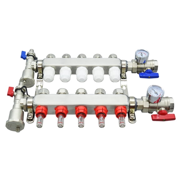 5-Branch PEX Radiant Floor Heating Manifold Set Heating Water Distributor with 1/2" Pipe Adapter for Home School Hotel Heating