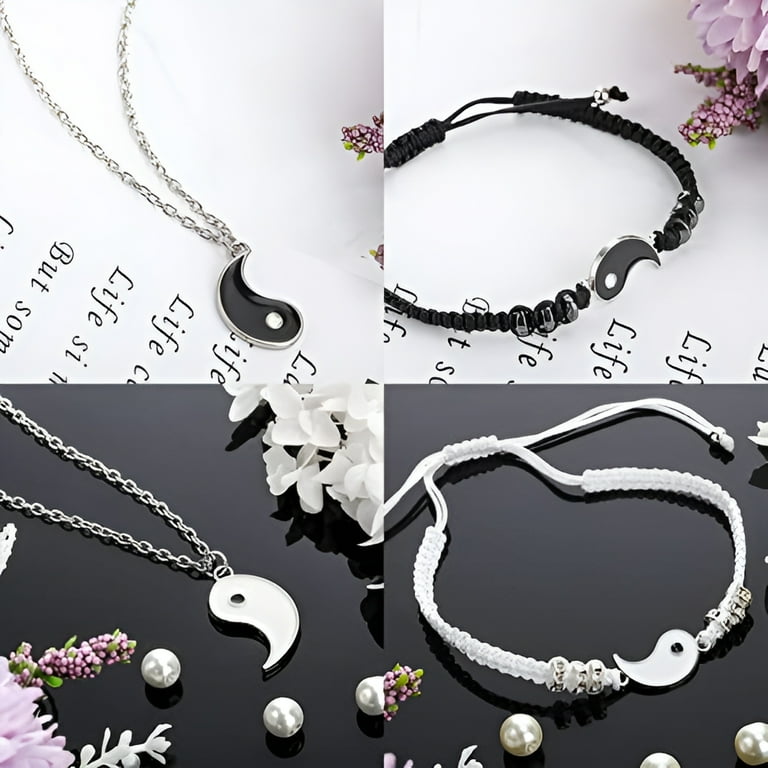Yin Yang Friend or Couple Bracelet with Necklace Set, 2
