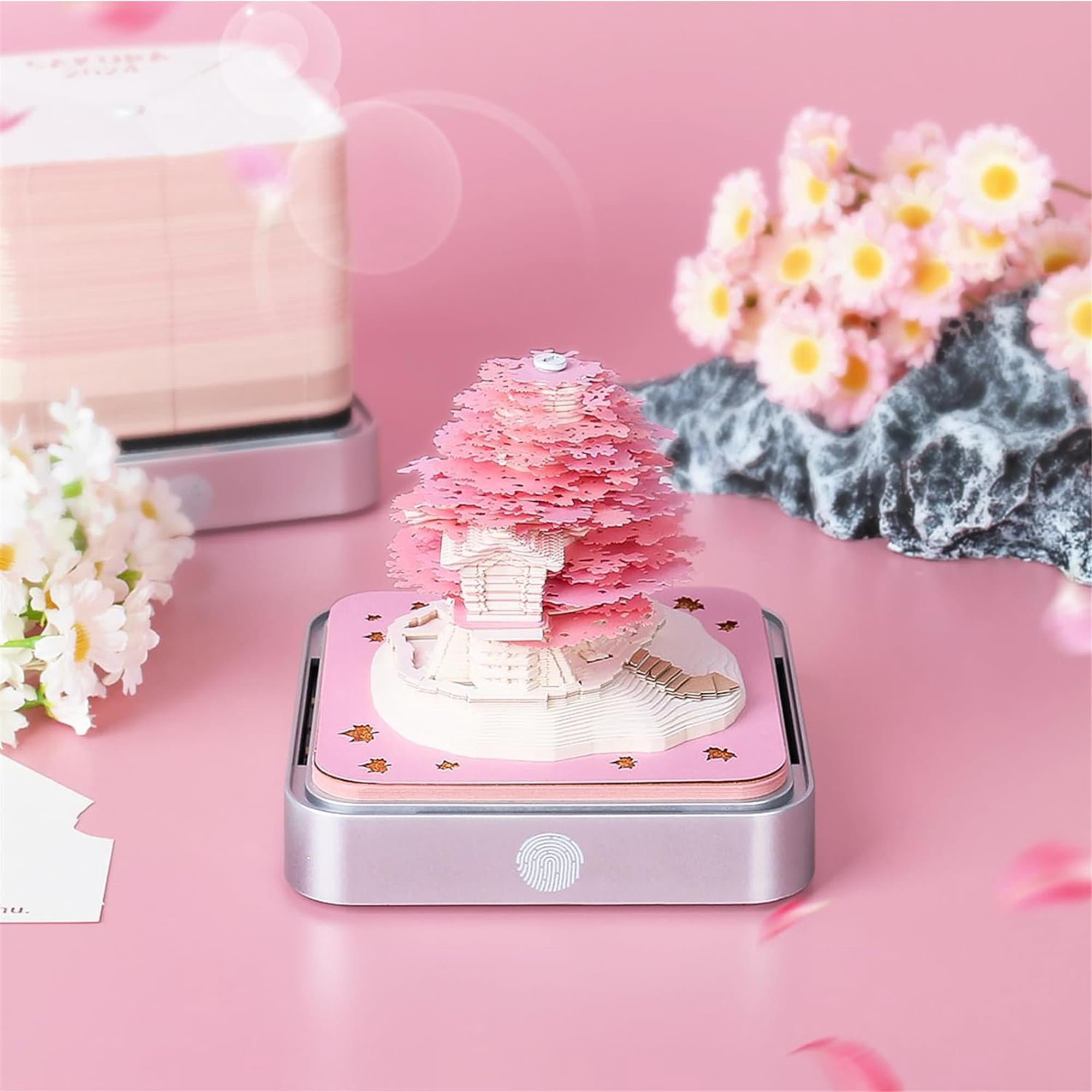 SQDWYGG 3D Memo Pads Paper, Creative Time Piece 2025 Notepad Artopad Carving Gift Desktop Decoration, Artist DIY Notes With LED Lights Craft,Pink Tree,3.85" x 3.85"x 3.34"