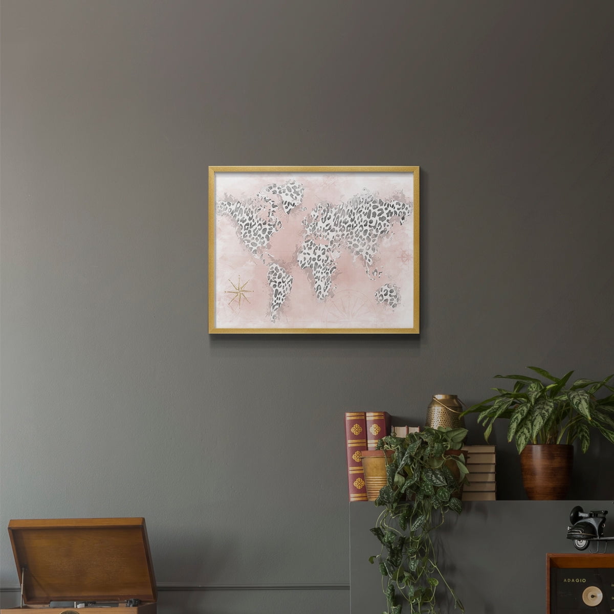 Pink Cheetah Map by Natalie Carpentieri - Restickable Framed Giclée Print