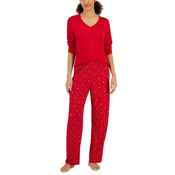 Charter Club Women's Long Sleeve Soft Knit Pajama Set Medium Candy Red Diamond