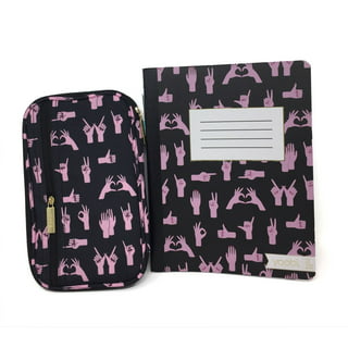 Yoobi Zipper Hand Symbols Pencil Organizer Case Black pink (Lots of 4)