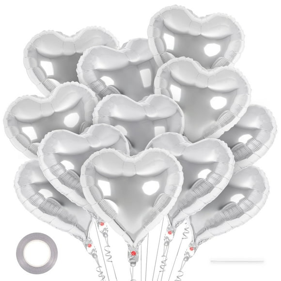 Heart Balloons YOTHORN Silver, papel de aluminio, 18 cm, 12 unidades