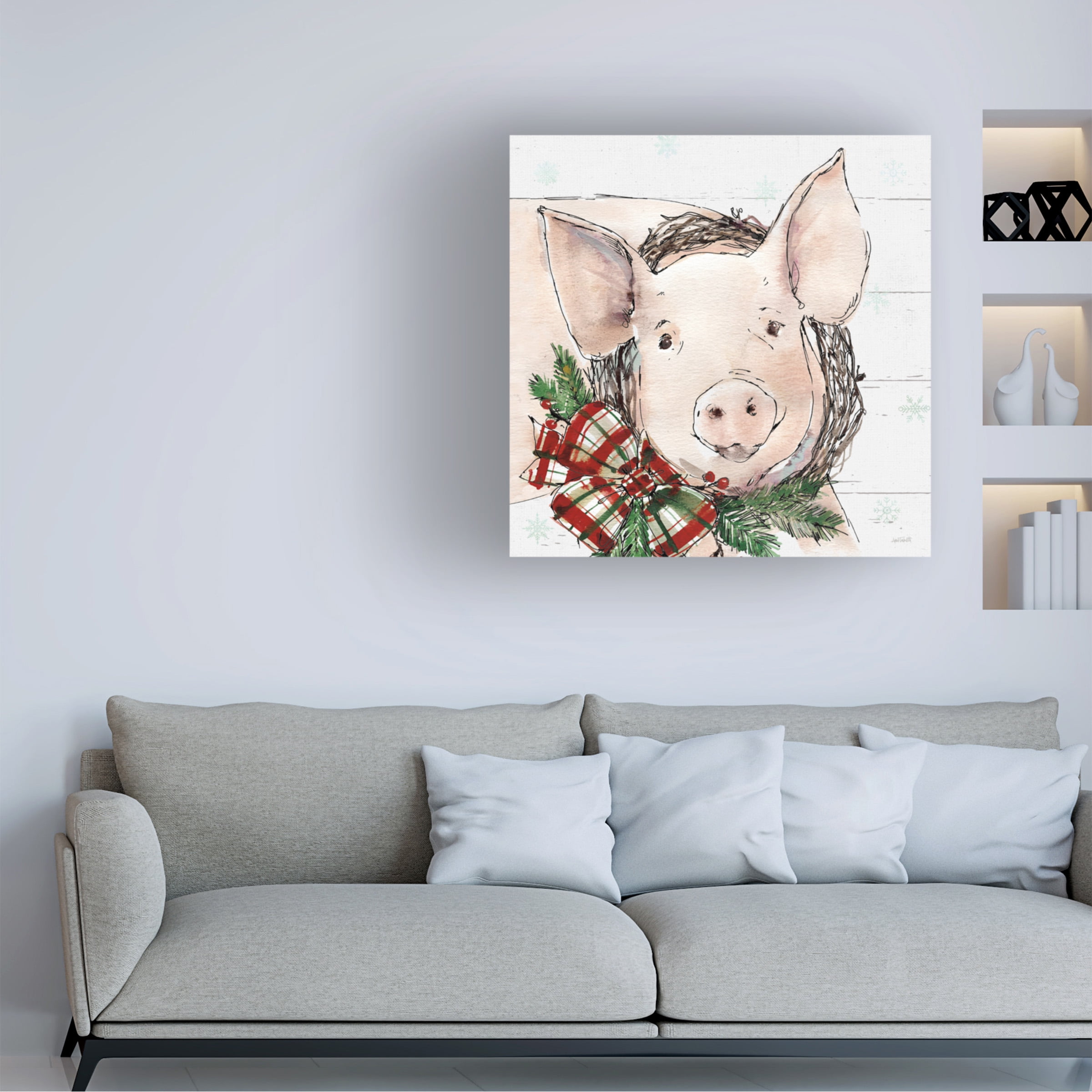 Trademark Fine Art 'Holiday on the Farm VII on Gray' Canvas Art by Anne Tavoletti