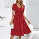 thumbnail image 1 of Puntoco Vestido De Manga Corta Con Cuello En V, Vestido De Manga Corta Con Cuello En V De Color Sólido Para Mujer Rojo Xl, 1 of 8