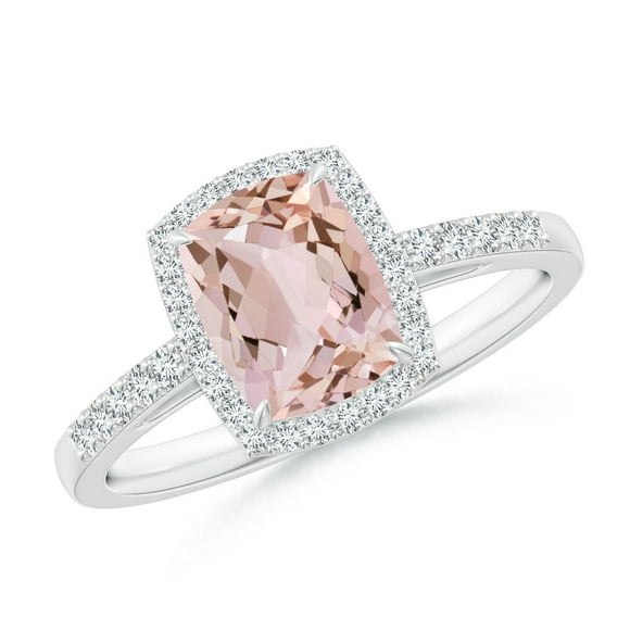 Angara Natural Morganite Ring - Rectangular Cushion 1.2 ct Morganite Halo Engagement Ring in Platinum for Women (Ring Size = 12)