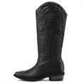 thumbnail image 5 of Pennysue Cowboy Boots For Women Black Knee High Western Cowgirl Boots Snip Toe Side Zipper Chunky Heel Size 8, 5 of 6