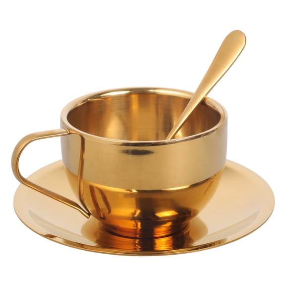 COOLHOOD Stainless Steel Coffee Cups Set Double-deck Thermal Insulation Coffee Mug with Spoon and Saucer for Teas & CoffeeLover
