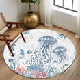thumbnail image 2 of Round Rugs 5Ft, Coastal Jellyfish Round Area Rug Washable Indoor Throw Carpet, Summer Beach Nautical Ocean Coral Seahorse Soft Non Slip Circle Rug for Cabinet Bathroom Home Decor Aesthetic, 2 of 8