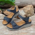 thumbnail image 6 of Rotm Short Heels for Women Women's Cork Footbed Slide Sandals with Arch Support Summer Leather Flat Sandals with Adjustable Buckle Blue,8, 6 of 6