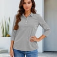 thumbnail image 5 of Qwertyu Polo Shirts for Women 3/4 Sleeve Tops Golf Tees Button Collared Cotton Shirt Business Casual Gray XL, 5 of 5