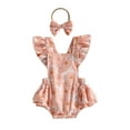 thumbnail image 1 of Bagilaanoe Newborn Baby Girl Rompers Dress Flower Print Fly Sleeve Ruffles Bodysuit + Headband 6M 12M 18M 24M Infant Summer One Piece Jumpsuit, 1 of 8