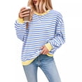 thumbnail image 3 of Bestseller Women's Oversized Casual Striped Comfortable Lounge Wear Lantern Sleeve Thick  Sweatshirt Pullover, 3 of 18