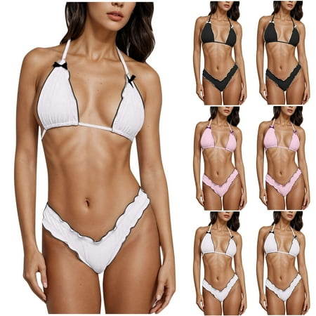 Popular Picks  Women s Split High-Waisted Solid Color Swimsuit  Conservative and Fashionable Bikini  Comfortable Swimwear Set for Women | Sopatenor  Black L