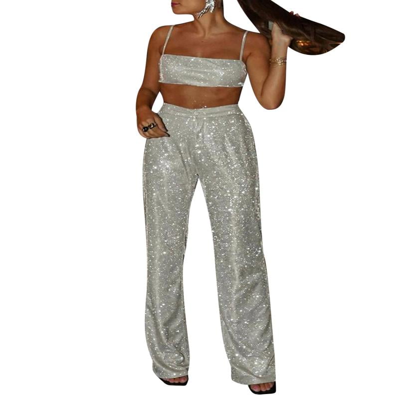 Let's Groove Glitter Crop Top and Pants Set