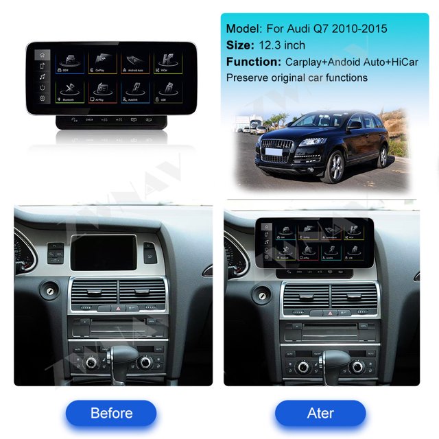 ZWNAV Ultra-Thin 12.3 inch Wireless CarPlay+Android Auto Retain Original Car Function Car Radio Stereo Multimedia Receiver for Audi Q7 2010-2015(Left peptide) Compatible with Original Car System