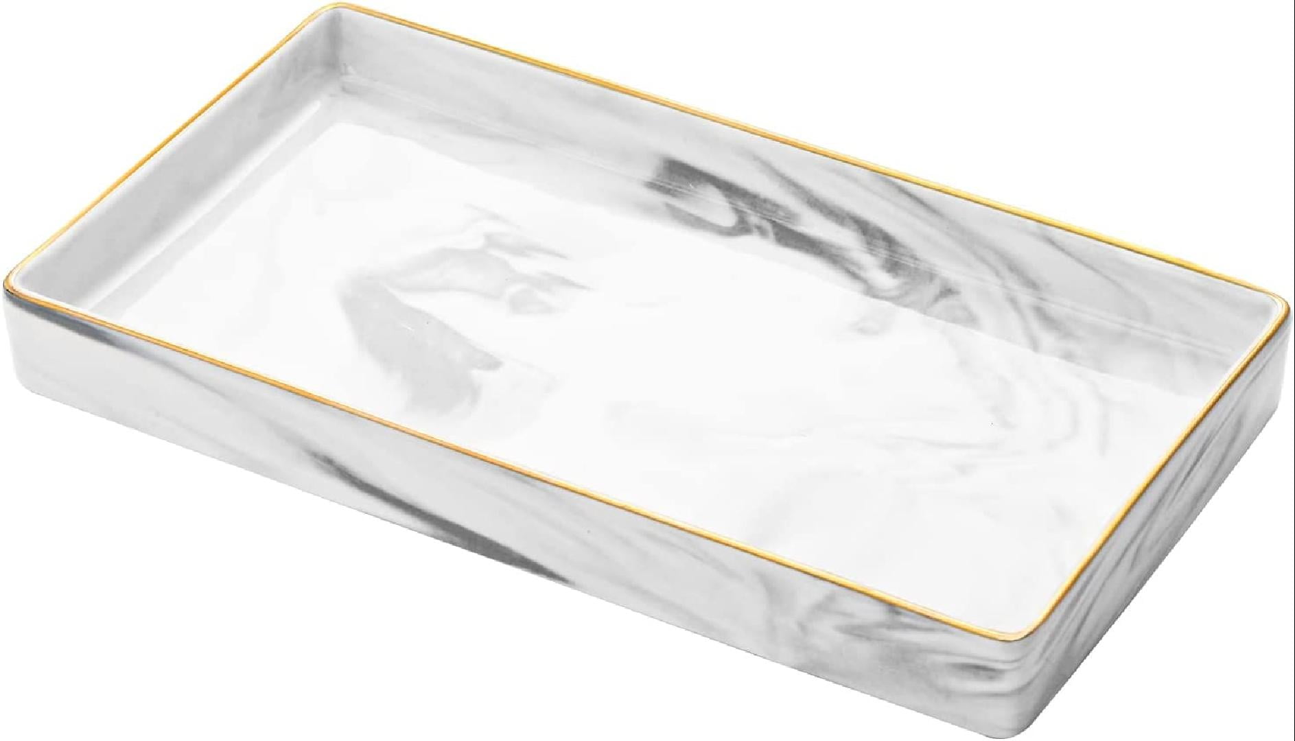 Ceramic Vanity Tray, Marble Pattern Tray Bathtub Toilet Tank, Bathroom