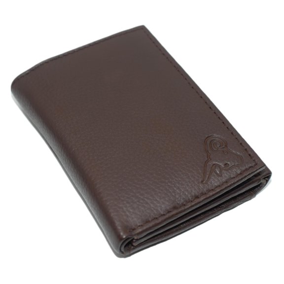 Cavelio Genuine Leather Mens RFID Blocking Slim Trifold Wallet Back ID Window with Gift Box Brown