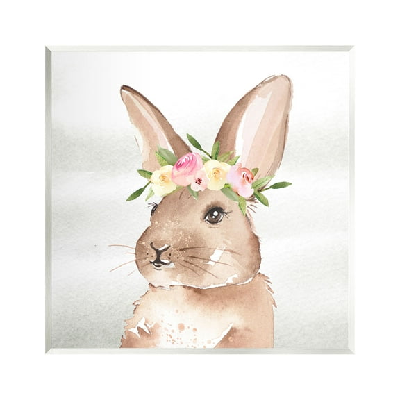 Stupell Industries Bunny with Rose Garland Animals & Insects Painting Unframed Art Print Wall Art, 12 x 12