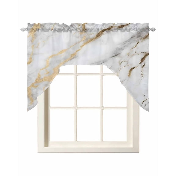 White Gold Marble Kitchen Curtains Swag Valance for Windows/Bathroom/Cafe, Abstract Simple Geometric Rod Pocket Drape Panel Swag Curtain Valance for Bedroom/Living Room 55''x36''