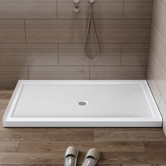 HOROW Shower Base 60" x 36", Center Drain Single Threshold Shower Base in White with Efficient Drainage, Non-Slip