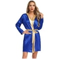 thumbnail image 2 of YiZYiF Peignoir de Boxe en Satin pour Femmes à Manches Longues, Ouvert à l'Avant, avec Garniture Métallique, Cape à Capuche avec Ceinture, Bleu Royal 14, 2 of 6