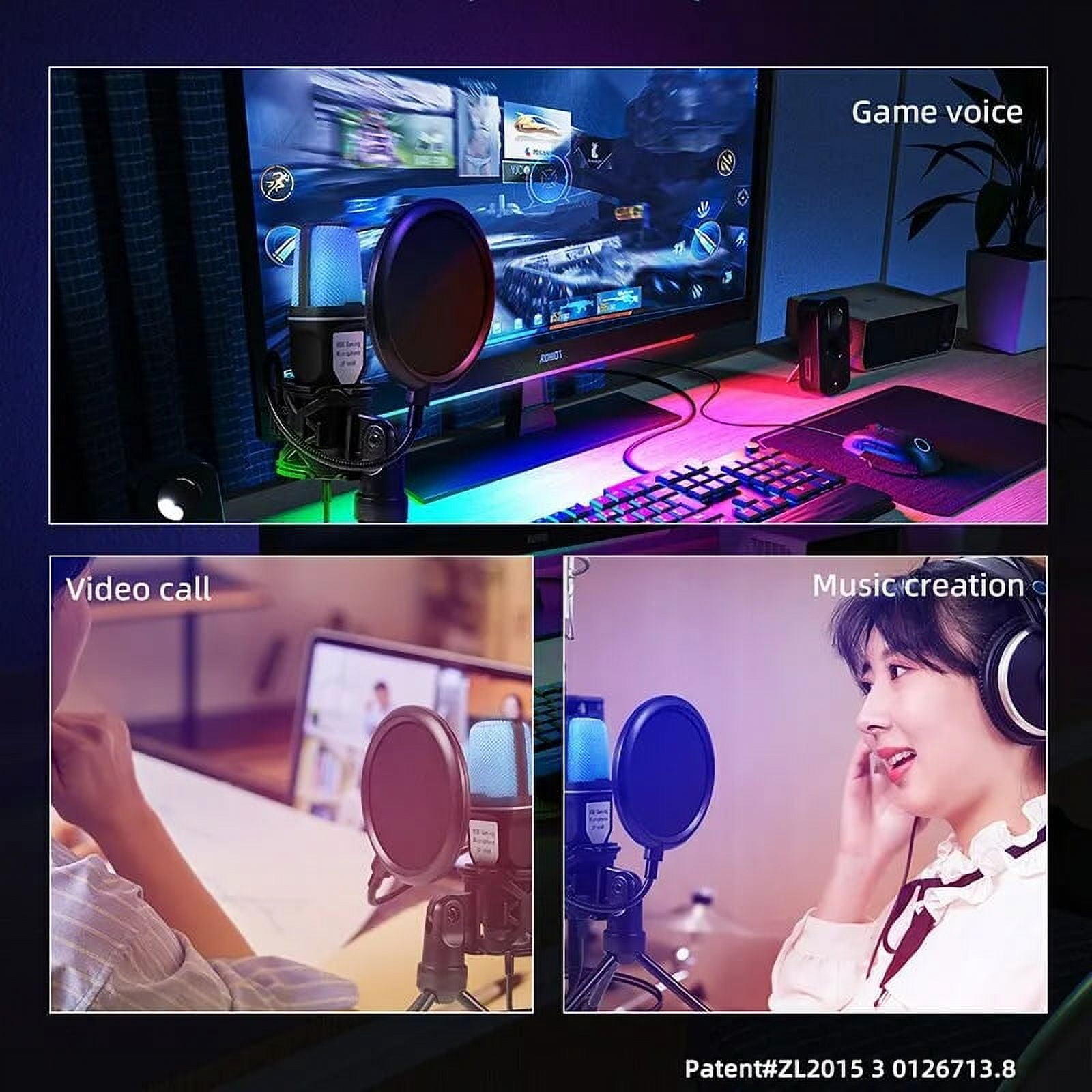 USB RGB Wired Gaming Condenser Microphone for Podcast Studio Streaming PC Laptop Desktop