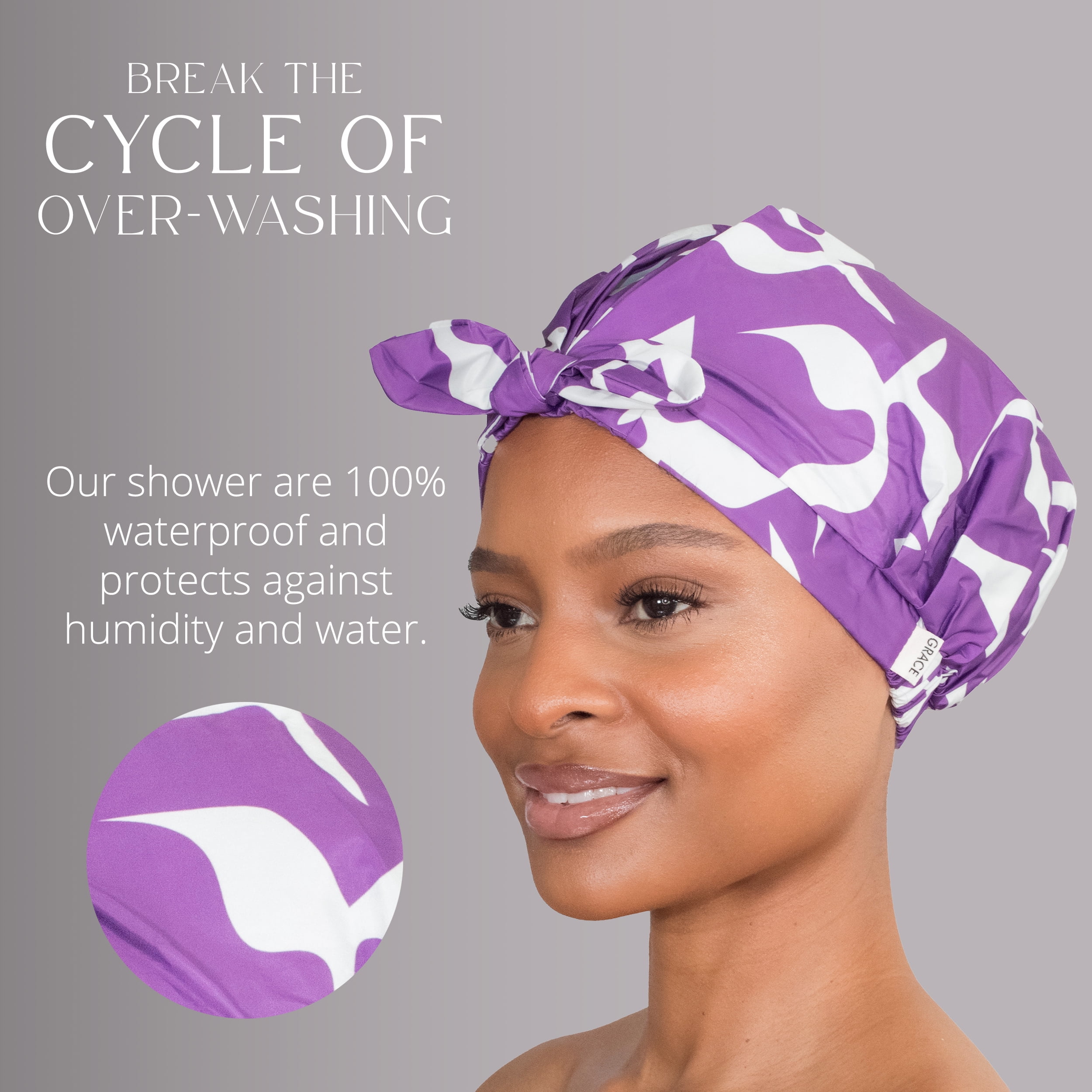 Esther Shower Cap –Lavender Design, Adjustable, Washable & Hair-Protective for All Hair Types