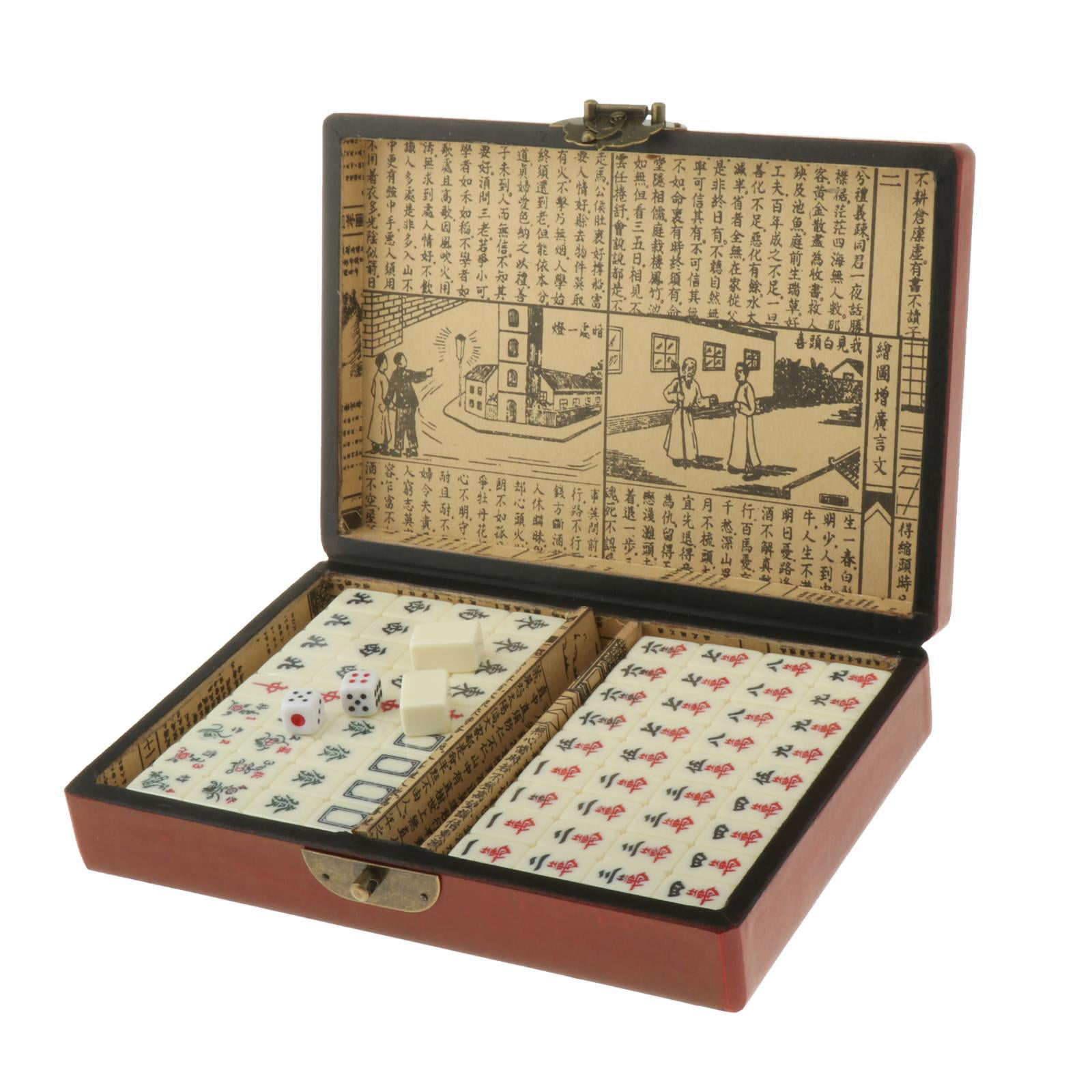with Archaistic Leather Box and Manual in English Blueyouth Chinese Mahjong Mini Mahjong Travel Mahjong Traditional Chinese Mahjong Game Set 144 pcs 