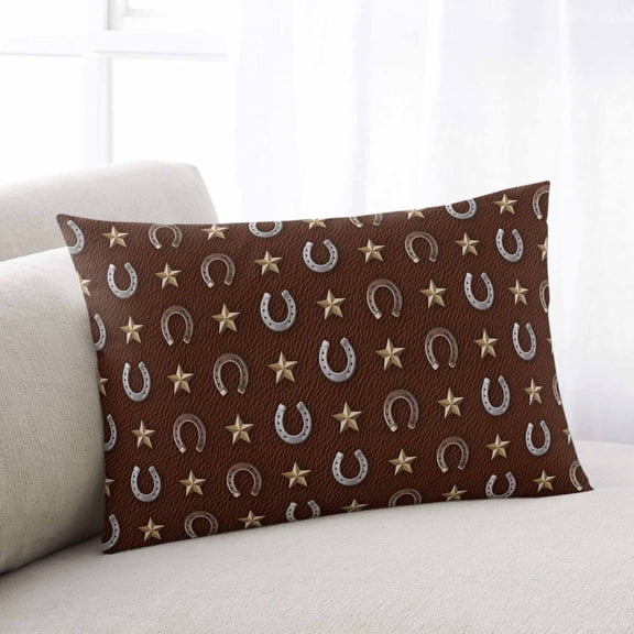 Brown Horseshoe Throw Pillow Covers, Western Country Star Vintage Soft Breathable Pillow Cases with Invisible Zipper for Sleeping, Queen Size Pillowcases for Couch Bed Sofa Chair 20x30 Inches